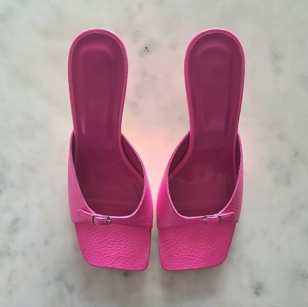 BY FAR Erin Grained Leather Mules, Size 8, Hot Pink, NIB - Picture 10 of 17